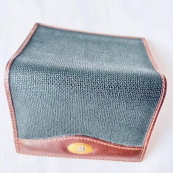 Dunhill card case business card holder brown leather and black canvas Unisex VTG